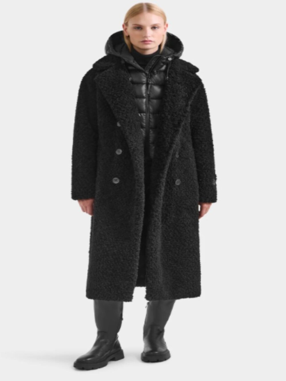 Rudsak Coat, XS - Tina Long Teddy Jacket with Removable Puffer Hood - $550